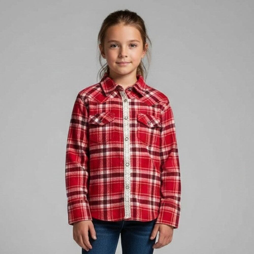 Shyanne Toddler Girls Size 3T Red Plaid Long Sleeve Pearl Snap Western Shirt
